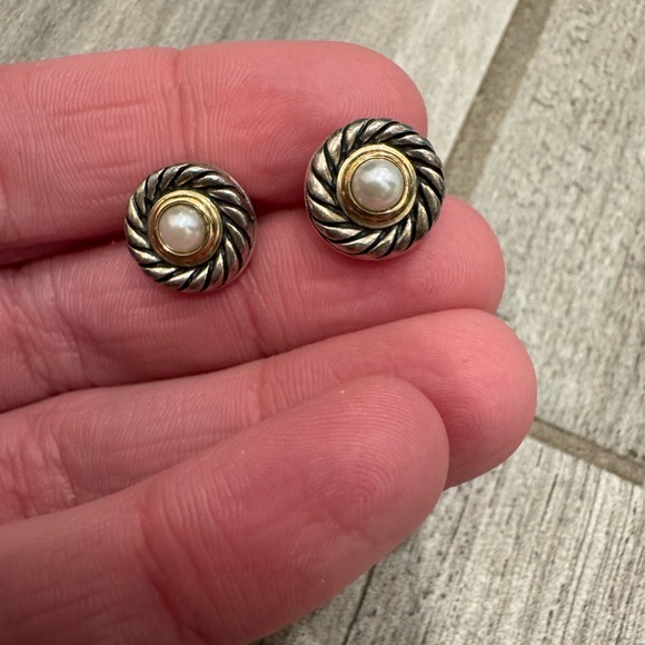 David Yurman Cookie Silver, Gold, and Pearl Earrings - Picture 2 of 11